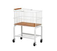 SiaBiced Chariot à Linge à Deux Niveaux Chariot Panier Étagère Organisateur Structure en Acier Carbone avec Panier Supérieur et Tablette Ajourée Poignée en, Blanc, Roues Noires