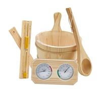 SiaBiced Ensemble en Bois pour Sauna Comprenant Un Seau, Un Récipient à Eau, Une Pelle, Un Thermomètre et Un Sablier. Conçu pour Une Manipulation Stable et Une