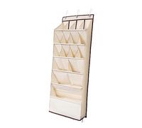 SiaBiced Étagère à Chaussures de Porte, Porte-chaussures Suspendu pour Dortoir, En Tissu Oxford, Pliable, à Suspendre à La Porte, pour Vêtements, Serviettes et, Beige 16 grilles