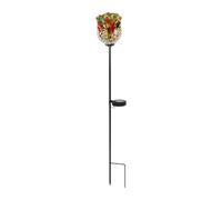 SiaBiced Lampe Solaire Rose en Verre Jardin Bâton Lumineux Décoration Fleur Fer Ornement Extérieur Verre Artistiquement Façonné Mise en Marche Automatique, Style C