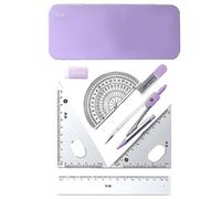 SiaBiced Math Géométrie Kit Rapporteur Règle Équerre avec Boîte Portable Ergonomique Adapté pour Élèves Enseignants Utilisation Scolaire Bureau Domicile, Boîte fermée violette