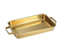 SiaBiced Plateau de Cuisson Profond Plaque Rectangle pour Rôtisserie Poisson Plateau à Four En Acier Inoxydable avec Poignées Facile à Nettoyer Fonction Pratiq, Or 38cm