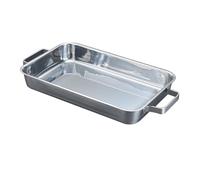 SiaBiced Plateau de Cuisson Profond Plaque Rectangle pour Rôtisserie Poisson Plateau à Four En Acier Inoxydable avec Poignées Facile à Nettoyer Fonction Pratiq, Argent 34cm