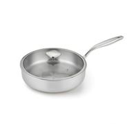 SiaBiced Poêle à Frire Couverte Inox 316L Poêle Poêlon Sauteuse Casserole Métal Non Revêtu Base Plane Contre Chaudes Poignée Longue Confortable Couvercle, 26cm