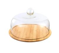 SiaBiced Présentoir à Gâteaux Plateau Dessert Cloche en Verre Support Fromage Plateau Rangement Plateau Bambou Surface Lisse Adapté Fête Mariage Maison Dîner