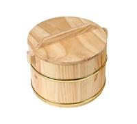 SiaBiced Récipient à Riz En Bois pour La Cuisson à La Vapeur, Récipient à Riz Rond, Boîte Alimentaire, Assiette Pratique, Bol à Riz à Sushi avec Couvercle pour, 16cmx16cmx11cm