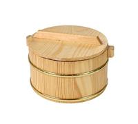 SiaBiced Récipient à Riz En Bois pour La Cuisson à La Vapeur, Récipient à Riz Rond, Boîte Alimentaire, Assiette Pratique, Bol à Riz à Sushi avec Couvercle pour, 18cmx18cmx12cm