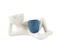 SiaBiced Side Lying Figure Pot de Fleurs Résine Double Contenant Plantes Décoratif Créatif avec Drainage Adapté à La Maison Bureau Cadeau Réception, avec Planteur Bleu