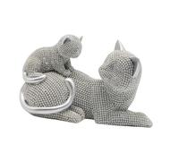 SiaBiced Statuette de Chat En Résine, Figurine Décorative Moderne et Créative, Idéale pour Une étagère, Un Bureau Ou Une Chambre, Ou pour Offrir, Argent