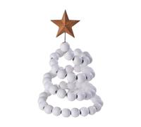 SiaBiced Statuette de Sapin de Noël, Mini Ornement de Bureau, Décoration de Table En Perles de Bois Artificielles et Fer, Convient pour La Maison, La Chambre O, Blanc