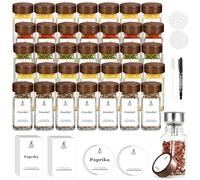 SIAZIH Lot de 24 pots à épices carrés en bois d'acacia - 320 étiquettes à épices intégrées - 120 ml - En verre borosilicate de qualité supérieure…