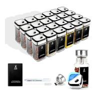 SIAZIH Lot de 24 pots à épices en verre rotatif à 360° | Trois calibres réglables | 24 pots à épices avec étiquettes | Organisation parfaite pour la cuisine | Boîtes à épices en verre de 120 ml