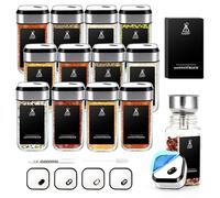 SIAZIH Pot a Epices Set Carré Rotatif,Trois Calibres Réglables 360°, 12 Coffret Epices, 120 ml Pot Epices Verre, Parfait Rangement Epices Cuisine