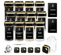 SIAZIH Pot a Epices Set Carré Rotatif,Trois Calibres Réglables 360°, 120 Coffret Epices, 120 ml Pot Epices Verre, 12Coffret Epices en Acier Inoxydable Doré