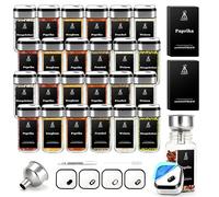 SIAZIH Pot a Epices Set Carré Rotatif,Trois Calibres Réglables 360°, 24 Coffret Epices, 120 ml Pot Epices Verre, Parfait Rangement Epices Cuisine