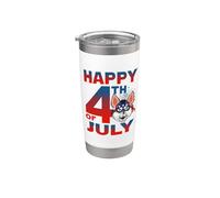 Siberian Husky Dog American Flag Glasses Happy 4th Of July Gobelet isotherme en acier inoxydable double paroi