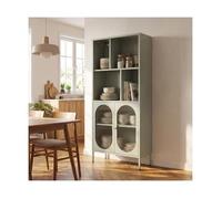 Sicaan bibliothèque industrielle métal 180cm 2 portes 4 niches vert sauge et verre cannelé milie