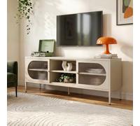 Sicaan Meuble TV Industriel en métal Beige 160cm 2 Portes en Verre cannelé - Come