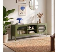 Sicaan Meuble TV Industriel en métal Vert Olive 160cm 2 Portes en Verre cannelé - Come