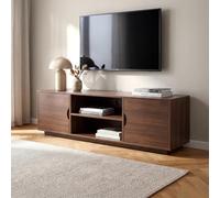 Sicaan Meuble TV scandinave Sven 140 x 40 x 45 cm - 1,4 m - Panneau de Particules Finition mélaminée Effet Noyer - 2 Portes - Passe-câble intégré - résistant aux Rayures - livré en kit - Salon