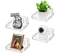 SICANAUO Lot de 4 Petites étagères flottantes murales en Acrylique - Étagère de Rangement Transparente - Étagères suspendues pour Chambre à Coucher, Salon, caméras de sécurité, Haut-Parleur