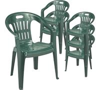 Sicignano Chaise de jardin en plastique, fauteuil Piona, chaise avec accoudoirs d'extérieur, avec dossier bas, empilable, légère, facile à nettoyer, 56 x 55 x 78 h cm (6, vert)