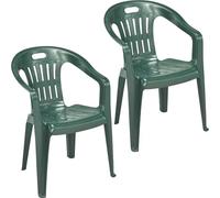 Sicignano | Chaise de jardin en plastique, fauteuil Piona, chaise avec accoudoirs d'extérieur, avec dossier bas, empilable, légère, facile à nettoyer, 56 x 55 x 78 h cm (2, vert)