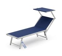 Sicignano Chaise longue en aluminium, tissu textilène 1000 g, 189 x 61 x 39 cm, avec pare-soleil orientable (2, bleu)