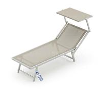 Sicignano Chaise longue en aluminium, tissu textilène 1000 g, 189 x 61 x 39 cm, avec pare-soleil orientable (1, écru)