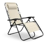 Sicignano Chaise longue pliante réglable de jardin en acier peint et textile avec appuie-tête 65 x 63 x 110 h cm (3, beige)