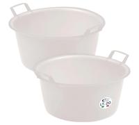 Sicignano | Lot de 2 bassins ronds en polyéthylène - Adapté au contact alimentaire - Multi-usages pour cuisine buanderie jardinage nettoyage domestique - résistant et léger, (neutre, Ø 45 x 22 cm)