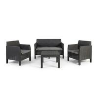 Sicignano Matilde Ensemble complet en résine, anthracite, ameublement pour 4 personnes avec canapé, 2 fauteuils et table basse