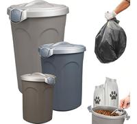 Sicignano - Poubelle avec couvercle Tom 46 litres en argent avec poignées et fermeture à clips, idéale pour la nourriture pour chiens chats, convient à la collecte des déchets - 44,5 x 40 x 61 h cm,