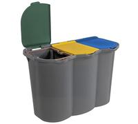 Sicignano - Poubelle unique pour collecte différenciée 80 L 3 compartiments couvercles colorés papier plastique verre poubelle de collecte de déchets gris, 74 x 35 x 55 h