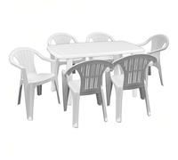 Sicignano | Set Fauteuils Ratak avec Table W nd et Caïman (Blanc, 6 Fauteuils + Table rectangulaire)