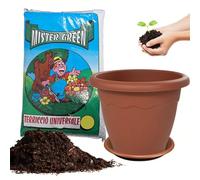 Sicignano - Vase volcano rond 25 cm pour fleurs, plantes avec soucoupe 4,8 litres, plastique couleur terre cuite, avec terreau de 5 litres, avec trous de drainage, résistant aux UV, fabriqué en Italie