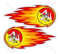 SICILE Boule de Feu Enflammée, Feu Sicilia ITALIE Sicilien Italien, 125mm Vinyle Autocollants, x2 Stickers