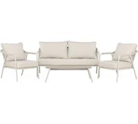 Sicilysalon 1 canapé, 2 fauteuils, 1 table basse beige.