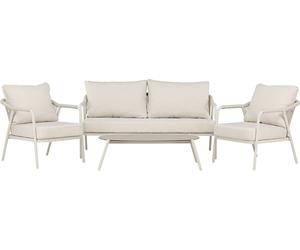 Sicilysalon 1 canapé, 2 fauteuils, 1 table basse beige.