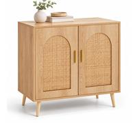 Relaxdays Sideboard, 2 compart., rotin/bois, 80 x 80 x 40 cm, naturel | Salon, cuisine, meuble d'appoint, design en arc, sécurité anti-basculement, pieds en bois