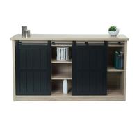 Sideboard HWC-K75, Highboard étagère armoire, porte coulissante 7 compartiments, aspect bois métal industriel 84x150x40cm naturel