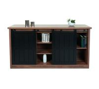 Sideboard HWC-K75, Highboard étagère armoire, porte coulissante 7 compartiments, aspect bois métal industriel 84x150x40cm brun