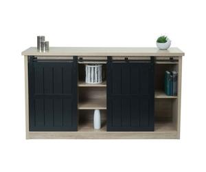 Sideboard HWC-K75, Highboard étagère armoire, porte coulissante 7 compartiments, aspect bois métal industriel 84x150x40cm naturel