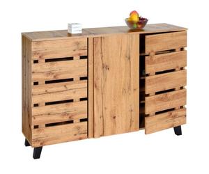 Sideboard Hwc-M46, Commode Armoire Buffet, 3 Portes 8 Compartiments De Rangement 88x120x34cm, Teinte Naturelle Multicolore