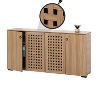 Sideboard HWC-N87, commode armoire buffet, design 3D tressé 4 portes 9 compartiments de rangement 83x159x37cm marron