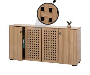 Sideboard HWC-N87, commode armoire buffet, design 3D tressé 4 portes 9 compartiments de rangement 83x159x37cm marron
