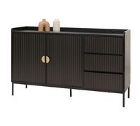 Sideboard HWC-O39, Commode Armoire Buffet, 3 tiroirs 2 portes, bois mélaminé 80x130x42cm aspect bois noir