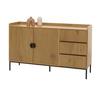 Sideboard HWC-O39, Commode Armoire Buffet, 3 tiroirs 2 portes, bois mélaminé 80x130x42cm naturel