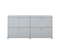 Sideboard USM Haller largeur 2 casiers 4 portes abattantes sans serrure argent mat 153x74x38 cm