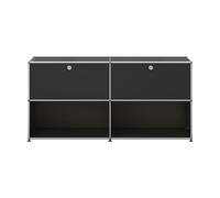 Sideboard USM Haller largeur 2 casiers portes abattantes en haut sans serrure noir graphite 153x74x38 cm